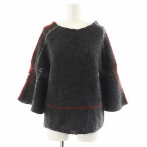 ニット セーター 7分袖 赤ライン モヘヤ グレー /AN14