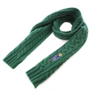 マフラー ニット ケーブル編み ロゴ クマ柄 くま柄 ベアー柄 刺繍 ウール混 F 緑 グリーン /BB