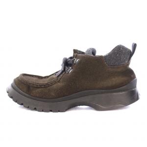 ワラビーシューズ ローカット 厚底 スエード 切替 37 カーキ 黒 ブラック /BB