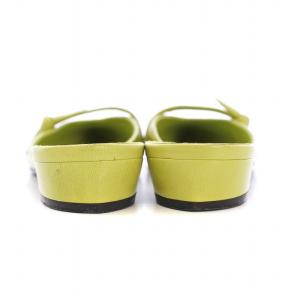 PRADA ミュール ポインテッドトゥ ローヒール レザー リボン 38 黄緑 ライトグリーン /BB