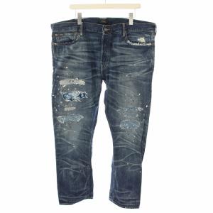 デニムパンツ ジーンズ ボタンフライ USED加工 ダメージ加工 ペイント加工 W42 L32 インディゴ