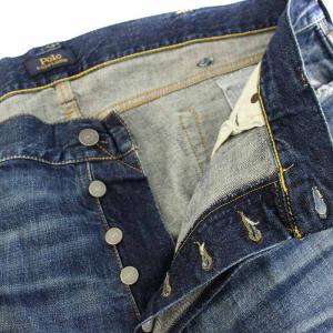 POLO RALPH LAUREN デニムパンツ ジーンズ ボタンフライ USED加工 ダメージ加工 ペイント加工 W42 L32 インディゴ