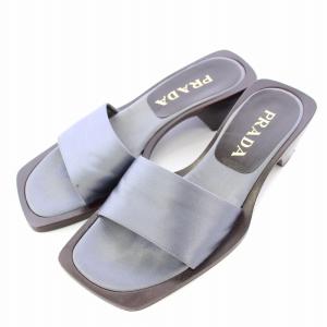 サンダル スクエアトゥ チャンキーヒール バイカラー 37 青 ブルー 茶 ブラウン /BB