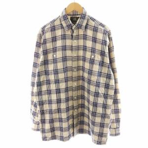三ツ星タグ シャツ 長袖 チェック柄 M グレー 紺 ネイビー 17027EJ /AN31