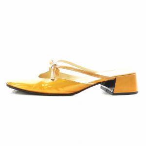 PRADA ミュール スクエアトゥ リボン エナメル 37 オレンジ /AN8