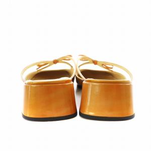 PRADA ミュール スクエアトゥ リボン エナメル 37 オレンジ /AN8