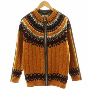 ×gim ニットジャケット ノルディック柄 M オレンジ カーキ