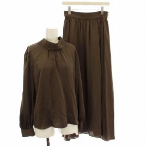 サテンボウタイブラウス セットアップ FWFS204216 シャツ スカート ロング 長袖 1 茶 ブラウン