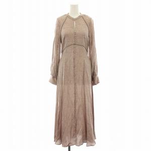 ヴィンテージフラワーサテンジャガードワンピース ロング 長袖 花柄 リボン タグ付き 0 ピンク ベージュ