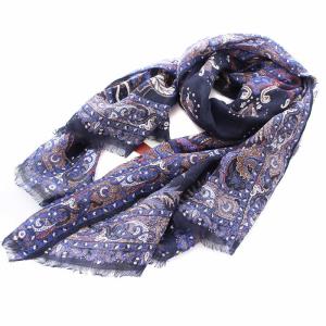 スカーフ ストール ペイズリー柄 フリンジ ウール シルク混