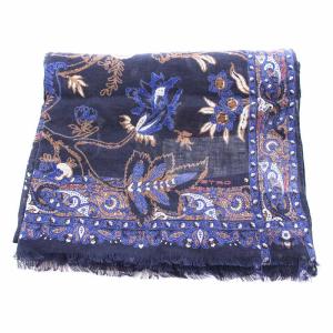 ETRO ストール フリンジ ペイズリー柄  麻 リネン 紺 ネイビー 211-10007-5026 /KU