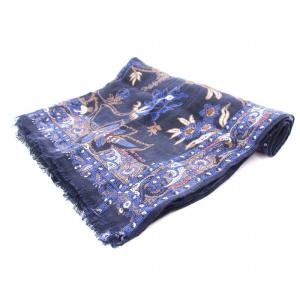 ETRO ストール フリンジ ペイズリー柄  麻 リネン 紺 ネイビー 211-10007-5026 /KU