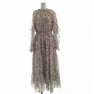 フレアワンピース マキシ ロング シフォン 花柄 フリル 長袖 2 グレー 紫 パープル 2216800