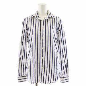 シャツ ブラウス 長袖 ストライプ柄 コットン 4 青 ブルー 白 ホワイト /AN39