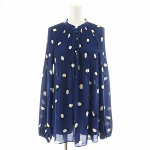 シャツ ブラウス 長袖 花柄 プリーツ S 青 ブルー 白 ホワイト /AN38