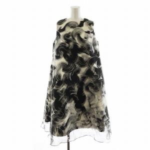ワンピース ロング丈 ノースリーブ 総柄 シルク 絹 38 黒 ブラック 白 ホワイト 531-6140233