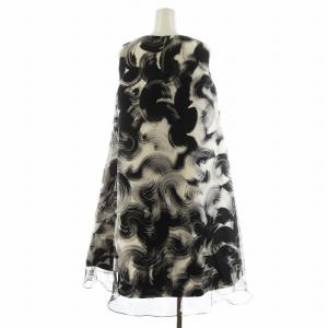 ADORE ワンピース ロング丈 ノースリーブ 総柄 シルク 絹 38 黒 ブラック 白 ホワイト 531-6140233