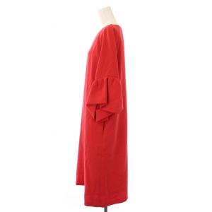 ADORE マットジョーゼットワンピース ミモレ ロング 七分袖 クルーネック フリル 無地 38 赤 レッド 531-9140400