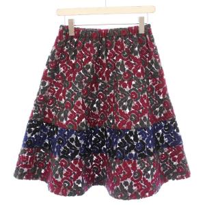 フレアスカート イージー ひざ丈 ウエストゴム 花柄 総柄 ウール混 S マルチカラー /BB