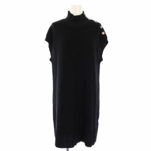 ニットワンピース ハイネック ひざ丈 ノースリーブ 肩ボタン 40 黒 M5J19-226-09 /TK