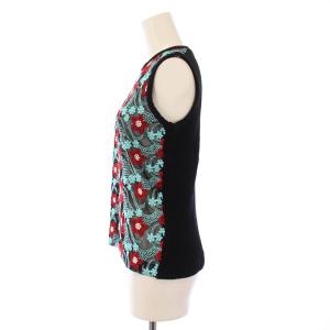 Tao ニット ノースリーブ クルーネック 花柄 レース 刺繍 黒 ブラック 赤 レッド 水色 ライトブルー /BB