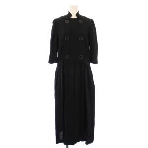 フレアワンピース マキシ ロング 五分袖 ダブル S 黒 ブラック /BB