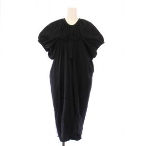 ワンピース ミモレ ロング 半袖 フレンチスリーブ チュール Uネック M 黒 ブラック /BB
