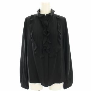 シャツ ブラウス 絹 シルク シアー タック フリル 長袖 42 黒 ブラック W5M05-243-09