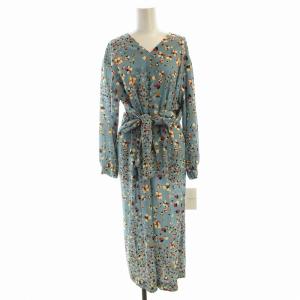 タグ付き ワンピース ロング 長袖 総柄 36 水色 ライトブルー 11-06-02-06031 /EE