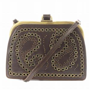 ショルダーバッグ がま口 レザー ブラウン