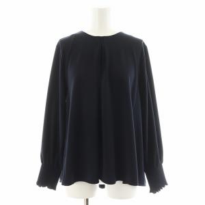 23SS ストレッチジャージー ネックタックプルオーバー シャツ ブラウス 長袖 S 紺 ネイビー 11-03-32-03135