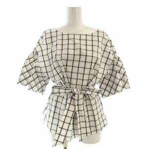 タグ付き シャツ ブラウス 七分袖 チェック リボン38 白 ホワイト G5M18-761-09 /EE