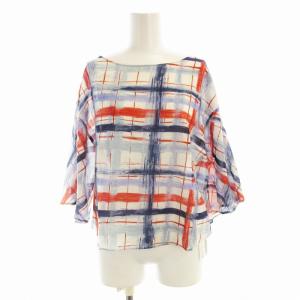 カットソー シャツ ブラウス 半袖 チェック シルク混 M 青 ブルー GBBGG-16290 /EE