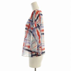 SYBILLA カットソー シャツ ブラウス 半袖 チェック シルク混 M 青 ブルー GBBGG-16290 /EE