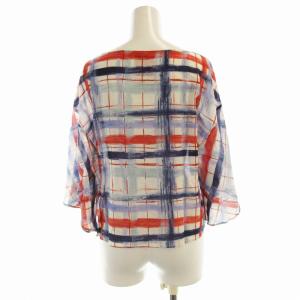 SYBILLA カットソー シャツ ブラウス 半袖 チェック シルク混 M 青 ブルー GBBGG-16290 /EE