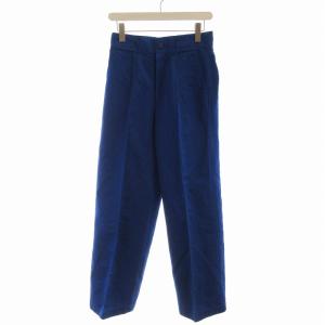 コットンラミーツイル ワイドパンツ ストレート リネン混 36 青 ブルー 12-04-32-04401