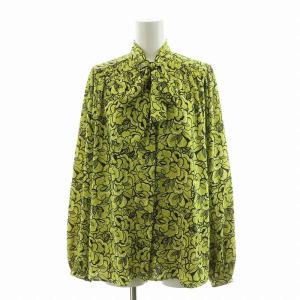 クラウドフラワープリント ボウタイブラウス シャツ 長袖 花柄 36 ライトグリーン 11-01-24-01033