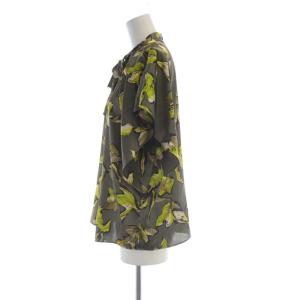 TOMORROWLAND collection 22AW フィーラーフラワープリント フレアスリーブブラウス シャツ 花柄 ボウタイ付き 半袖 36 カーキ
