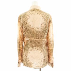PRADA シャツ ブラウス 長袖 花柄 シルク 絹 38 ピンク ベージュ 茶 ブラウン /AN18