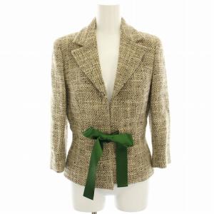 テーラードジャケット ツイード ウール 38 ベージュ グリーン 18347-AWAE27