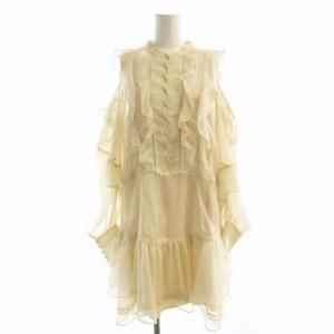 24SS プリントフリルシフォンミニワンピース 長袖 オープンショルダー 1 ベージュ SWFO241079