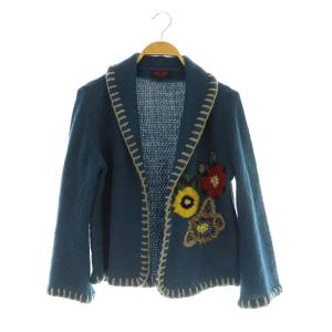 刺繍 カーディガン ニット 長袖 ラメ 花柄 38 ブルー /MY OS
