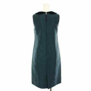 DAISY LIN ワンピース ひざ丈 ノースリーブ ラウンドカラー ベロア衿 絹 シルク 38 緑 グリーン 紺 ネイビー