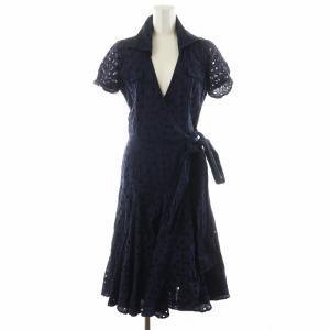ワンピース ロング丈 半袖 カシュクール レース コットン 4 紺 ネイビー 404-140641 /AN44