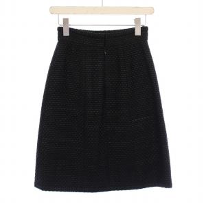 CHANEL フレアスカート ツイード シルク ココマーク 34 ブラック