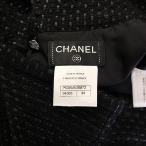 CHANEL フレアスカート ツイード シルク ココマーク 34 ブラック