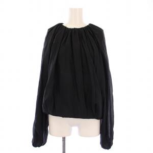 ギャザーシャツ ブラウス シルク 無地 S ブラック