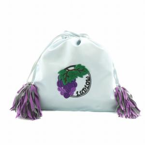 巾着 バッグ グレープモチーフ 刺繍 フリンジ ライトブルー /NQ