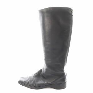 ガンチーニ ロングブーツ ウェッジソール スクエアトゥ レザー 24.5cm 黒 ブラック 1442 /AN5