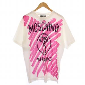 Tシャツ カットソー 半袖 クルーネック ロゴ プリント S 白 ピンク /BM